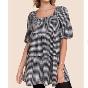 HARPER HERITAGE Black/White Gingham Patterned Babydoll Dress S